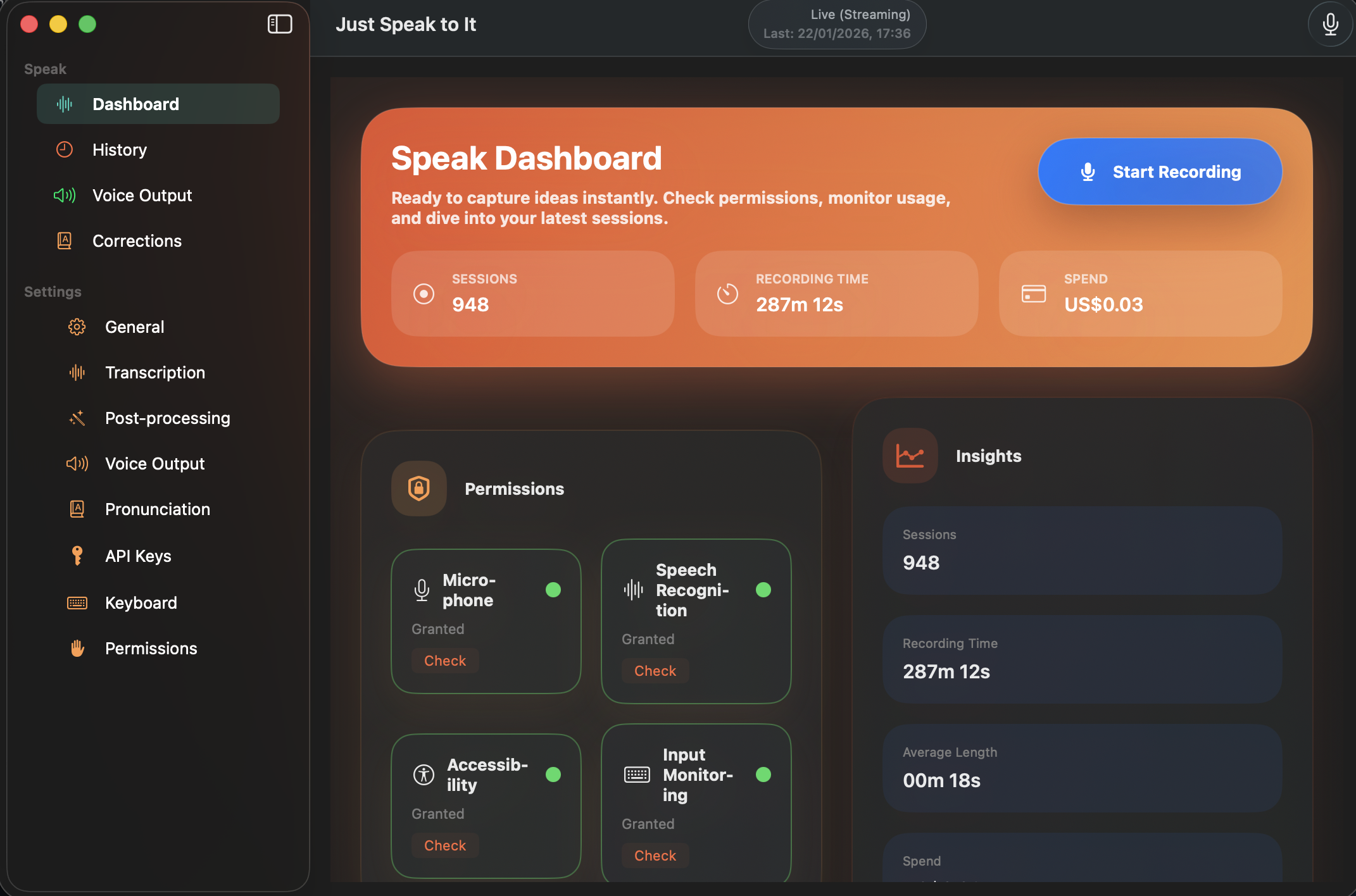 JustSpeakToIt Dashboard
